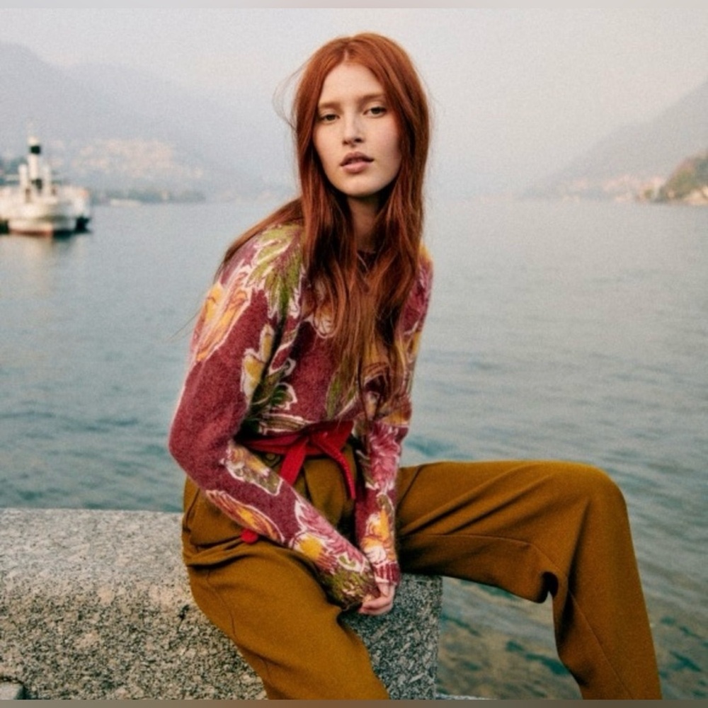 Sezane Boris Jumper - Sézane X Inoui Editions Ochre / Prune Floral - Size M